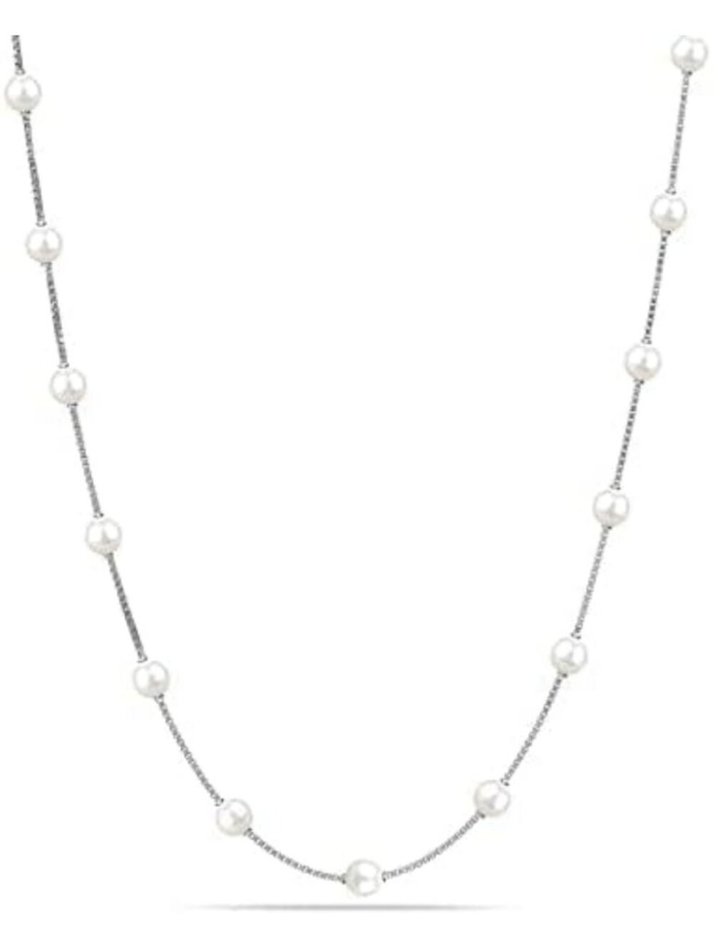 925 Sterling Silver Simulated Pearl Station Necklace for Teens & Women, 16-24